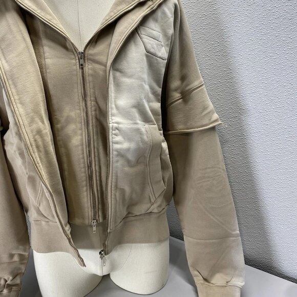 Le PERE Double-Layer Faded Full-Zip Hoodie • Size M • Beige - Picture 11 of 16